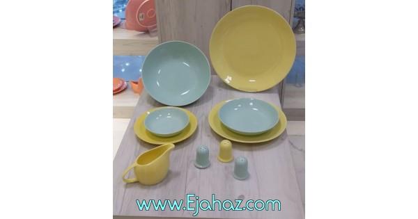 سرویس غذاخوری 30 پارچه چینی سرامیک رنگی زرد - سبز ترکیبی کلارا رومز